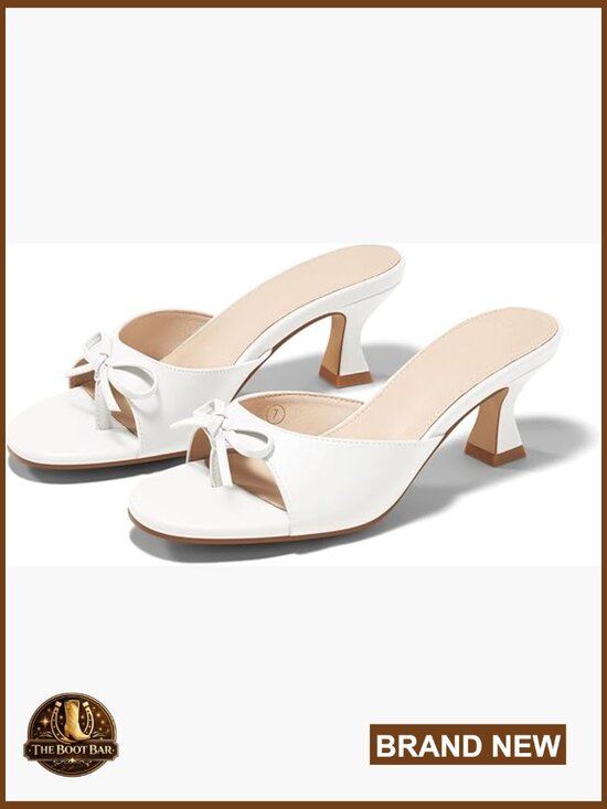 Shoes - Women's Kitten Heel Sandals Bow Mules Open Toe Slides Dressy Summer Shoes